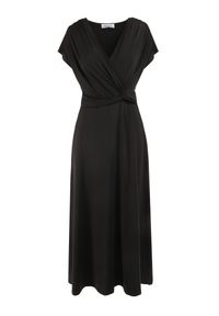 Born2be - Czarna Sukienka Kopertowa Chloriera. Okazja: na imprezę. Kolor: czarny. Materiał: tkanina. Długość rękawa: krótki rękaw. Wzór: jednolity, gładki. Typ sukienki: kopertowe. Styl: elegancki. Długość: maxi #2