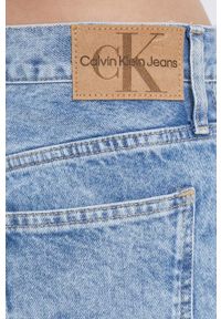 Calvin Klein Jeans szorty jeansowe damskie kolor niebieski gładkie high waist. Stan: podwyższony. Kolor: niebieski. Materiał: bawełna. Wzór: gładki #4