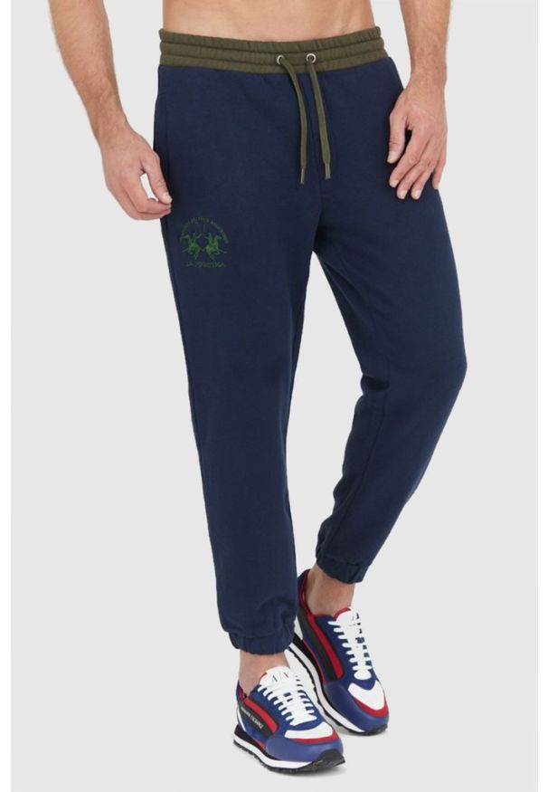 La Martina - LA MARTINA Granatowe spodnie męskie dresowe z bawełny, Rozmiar L. Kolor: niebieski. Materiał: bawełna, dresówka