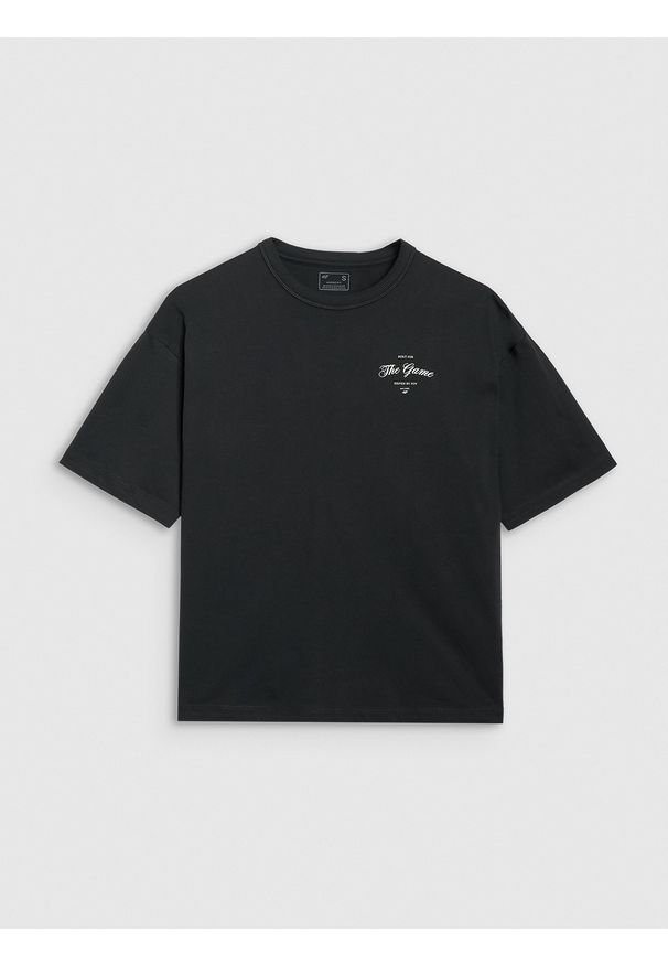 4f - 4F T-shirt oversize z nadrukiem damski - czarny XL. Okazja: na co dzień. Kolor: czarny. Materiał: materiał, bawełna, jersey, dzianina. Długość rękawa: krótki rękaw. Długość: krótkie. Wzór: nadruk. Styl: sportowy, klasyczny, casual
