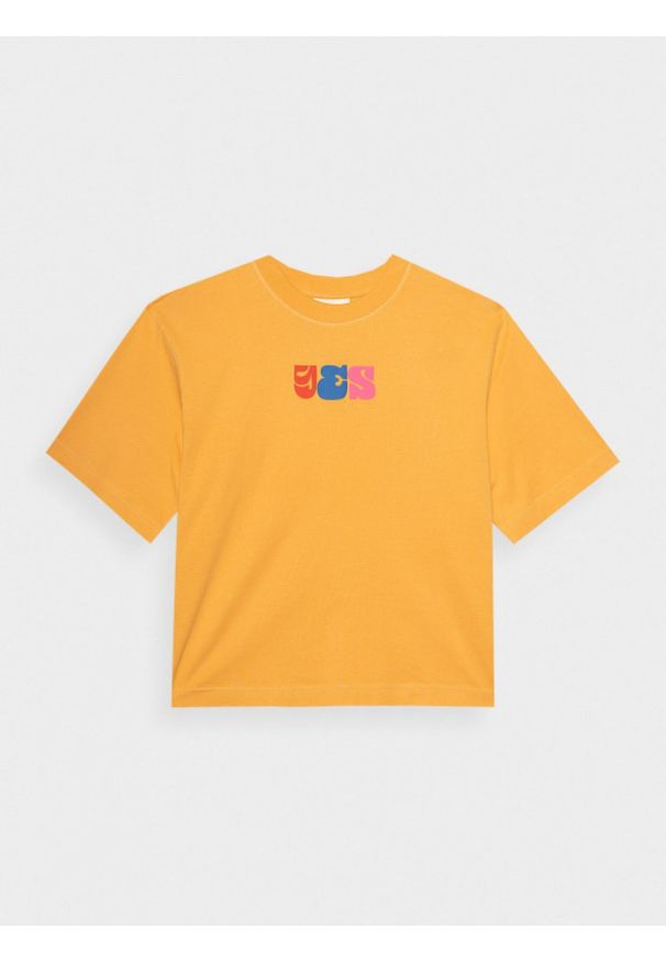 outhorn - T-shirt z nadrukiem damski - żółty. Okazja: na co dzień. Kolor: żółty. Materiał: dzianina, bawełna. Wzór: nadruk. Styl: casual