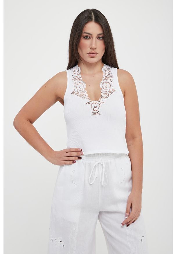Twinset Milano - Top damski z koronką TWINSET. Materiał: koronka. Wzór: koronka