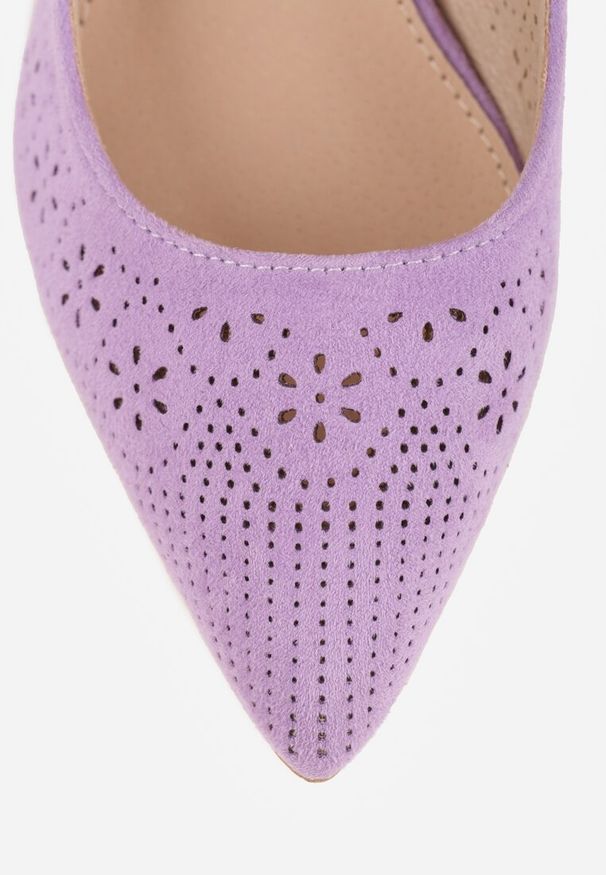 Renee - Fioletowe Sandały Vices na Słupku Slingback ze Skórzaną Wkładką i Ażurowym Wzorem Iffinira. Zapięcie: sprzączka. Kolor: fioletowy. Materiał: skóra. Wzór: ażurowy. Sezon: lato. Obcas: na słupku. Wysokość obcasa: średni