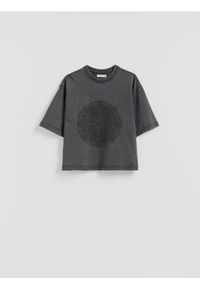 Reserved - Bawełniany t-shirt z nadrukiem - ciemnoszary. Kolor: szary. Materiał: bawełna. Wzór: nadruk #1