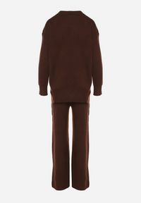 Born2be - Brązowy Komplet Dzianinowy z Bawełną i Wełną Spodnie i Warkoczowy Sweter Errela. Kolor: brązowy. Materiał: dzianina, bawełna, wełna #5