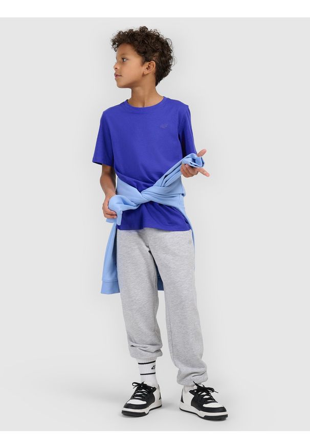 4f - 4F T-shirt regular gładki chłopięcy - niebieski 122 (6-7 lat). Okazja: na co dzień, na spacer, na uczelnię. Kolor: niebieski. Materiał: materiał, bawełna, dresówka, jeans. Wzór: gładki. Sezon: lato. Styl: klasyczny, casual