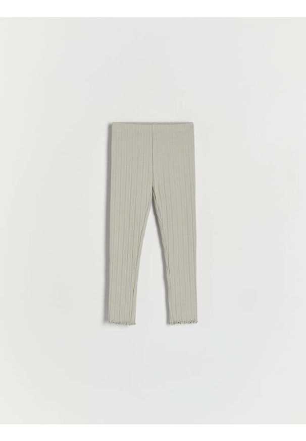 Reserved - Bawełniane legginsy w prążek - oliwkowy. Kolor: oliwkowy. Materiał: bawełna. Wzór: prążki