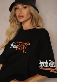 Renee - Czarna Koszulka T-shirt Oversize z Nadrukiem z Elastycznej Bawełny Taralise. Okazja: na co dzień. Kolor: czarny. Materiał: bawełna. Wzór: nadruk. Styl: elegancki, casual, sportowy #2