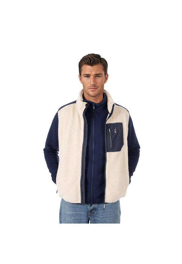 Aulp - Bluza polarowa bez rękawów CMP sherpa z dzianiną rozpinana z kieszeniami ciepła. Kolor: beżowy. Materiał: dzianina, polar. Długość rękawa: bez rękawów. Sport: turystyka piesza