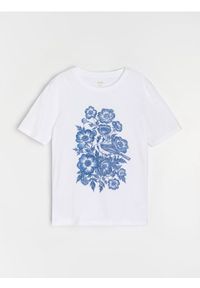 Sinsay - Bawełniana koszulka z nadrukiem - biały. Kolor: biały. Materiał: bawełna. Wzór: nadruk #1