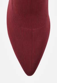 Born2be - Bordowe Botki Vices na Obcasie o Geometrycznym Kształcie z Elastyczną Cholewką Falurea. Okazja: na spotkanie biznesowe. Kolor: czerwony. Materiał: dzianina. Szerokość cholewki: normalna. Wzór: geometria. Obcas: na obcasie. Styl: biznesowy, elegancki. Wysokość obcasa: średni #9