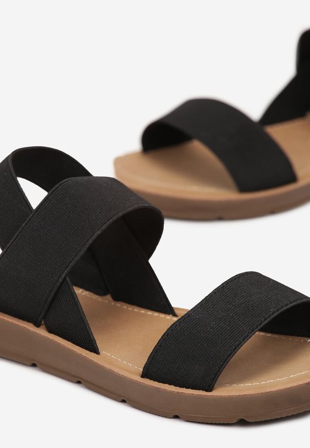 Renee - Czarne Sandały z Elastycznymi Paskami Leighta. Okazja: na co dzień. Zapięcie: pasek. Kolor: czarny. Wzór: paski. Sezon: lato. Styl: casual