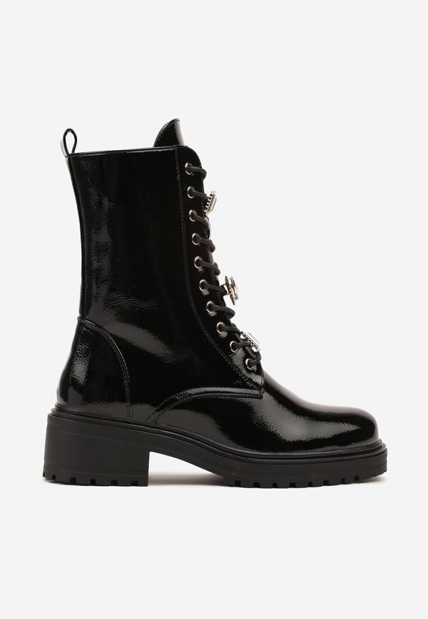 Renee - Czarne Płaskie Sznurowane Botki Workery Ozdobione Cyrkoniami Niathria. Okazja: na co dzień. Nosek buta: okrągły. Zapięcie: sznurówki. Kolor: czarny. Wzór: aplikacja. Materiał: jeans. Obcas: na obcasie. Styl: casual, klasyczny, rockowy. Wysokość obcasa: niski