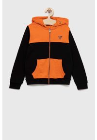 Guess bluza dziecięca kolor pomarańczowy z kapturem wzorzysta. Okazja: na co dzień. Typ kołnierza: kaptur. Kolor: pomarańczowy. Materiał: bawełna, dzianina. Styl: casual #6
