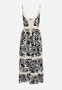 Born2be - Granatowa Bawełniana Sukienka Rozkloszowana w Etniczny Wzór z Koronką Taliosha. Okazja: na co dzień. Typ kołnierza: dekolt w kształcie V. Kolor: niebieski. Materiał: bawełna, koronka. Długość rękawa: na ramiączkach. Wzór: koronka. Styl: casual, elegancki #2