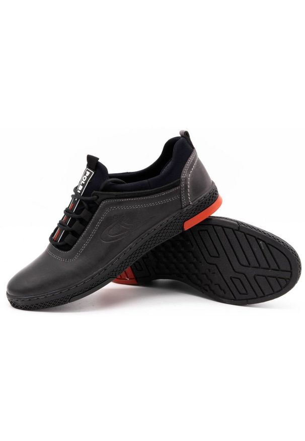 Polbut Buty męskie skórzane casual K24 szare. Okazja: na co dzień. Zapięcie: bez zapięcia. Kolor: szary. Materiał: skóra. Styl: casual