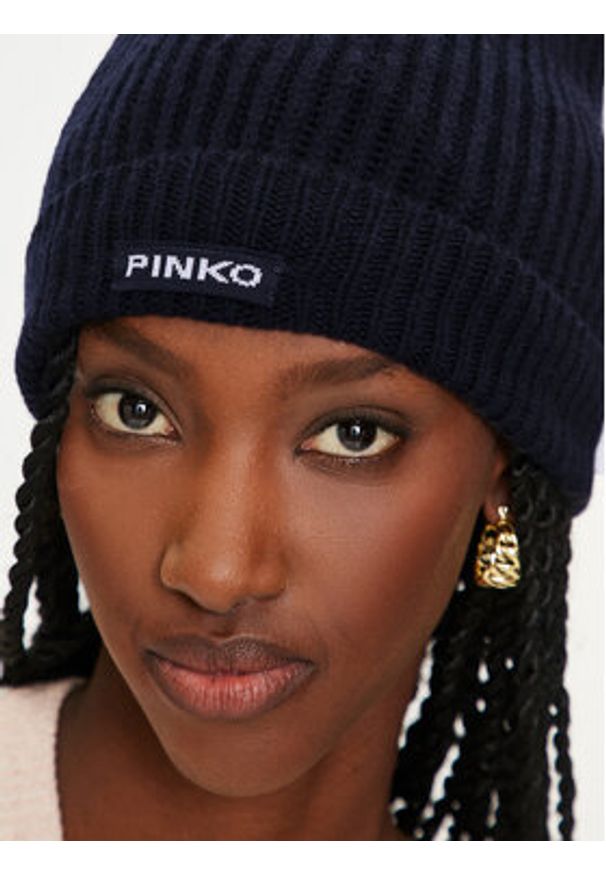 Pinko Czapka Lambkin Cuffia AI 24-25 BLK01 104489 A1CH Granatowy. Kolor: niebieski. Materiał: wełna