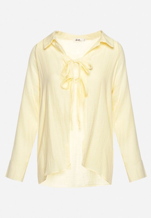 Born2be - Żółta Bawełniana Bluzka z Kołnierzykiem i Wiązaniem z Przodu Abilla. Kolor: żółty. Materiał: bawełna. Styl: klasyczny, elegancki