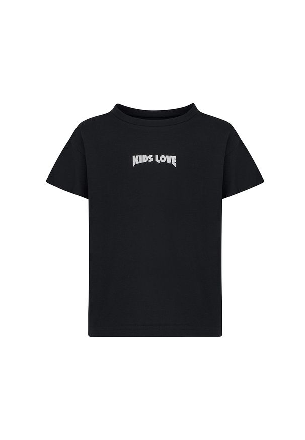 KIDS LOVE - Czarny t-shirt z logo Menfi. Kolor: czarny. Materiał: dresówka. Styl: klasyczny