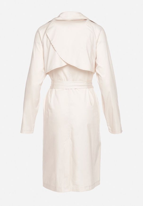 Born2be - Beżowy Płaszcz Dwurzędowy Typu Trencz z Wiązanym Paskiem Levita. Okazja: na co dzień. Kolor: beżowy. Materiał: materiał. Wzór: aplikacja. Styl: klasyczny, casual