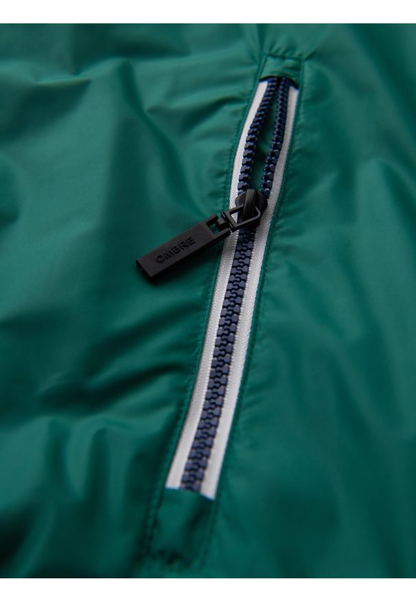 Ombre Clothing - Lekka kolorowa kurtka sportowa męska z polarem – zielono-granatowa V20 - Rozmiar: M. Typ kołnierza: kołnierzyk stójkowy. Kolor: zielony. Materiał: polar. Wzór: kolorowy. Styl: sportowy