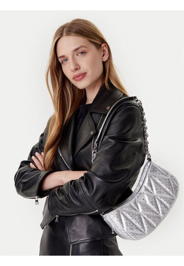 Guess Torebka Aldina HWGY96 63170 Srebrny. Kolor: srebrny. Materiał: skórzane