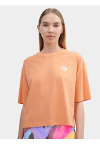 4f - T-shirt regular z bawełny organicznej damski. Kolor: pomarańczowy. Materiał: bawełna. Wzór: napisy #1
