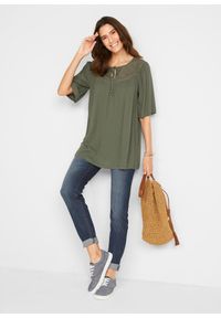 bonprix - Długa tunika z kreszowanego materiału, rękaw 1/2. Kolor: zielony. Materiał: materiał. Długość rękawa: krótki rękaw. Długość: krótkie, długie #3