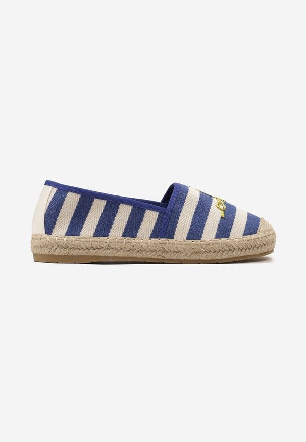 Born2be - Niebieskie Espadryle w Paski z Ozdobnym Napisem Golena. Zapięcie: pasek. Kolor: niebieski. Wzór: napisy, paski. Sezon: lato. Styl: elegancki, klasyczny