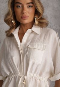 Renee - Jasnobeżowa Koszula Typu Nietoperz Utility z Lnem i Wiskozą z Wiązaniem w Talii Fyserynore. Kolor: beżowy. Materiał: wiskoza, len. Sezon: lato #4