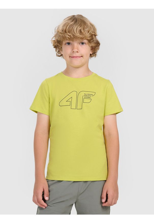 4f - 4F T-shirt regular z nadrukiem chłopięcy - czarny 134 (8-9 lat). Okazja: na co dzień. Kolor: żółty. Materiał: jersey, materiał, bawełna. Długość rękawa: krótki rękaw. Długość: krótkie. Wzór: nadruk. Sezon: lato. Styl: klasyczny, sportowy, casual