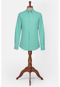 Lancerto - Koszula Zielona w Prążek Okinawa. Typ kołnierza: button down. Kolor: zielony. Materiał: tkanina, bawełna. Wzór: prążki. Styl: vintage #1