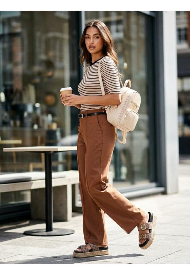 Sinsay - Bawełniana koszulka w paski - kremowy. Kolor: kremowy. Materiał: bawełna. Wzór: paski