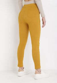 Born2be - Żółte Spodnie Skinny Aeliyah. Kolor: żółty. Materiał: polar. Długość: długie. Wzór: aplikacja #4