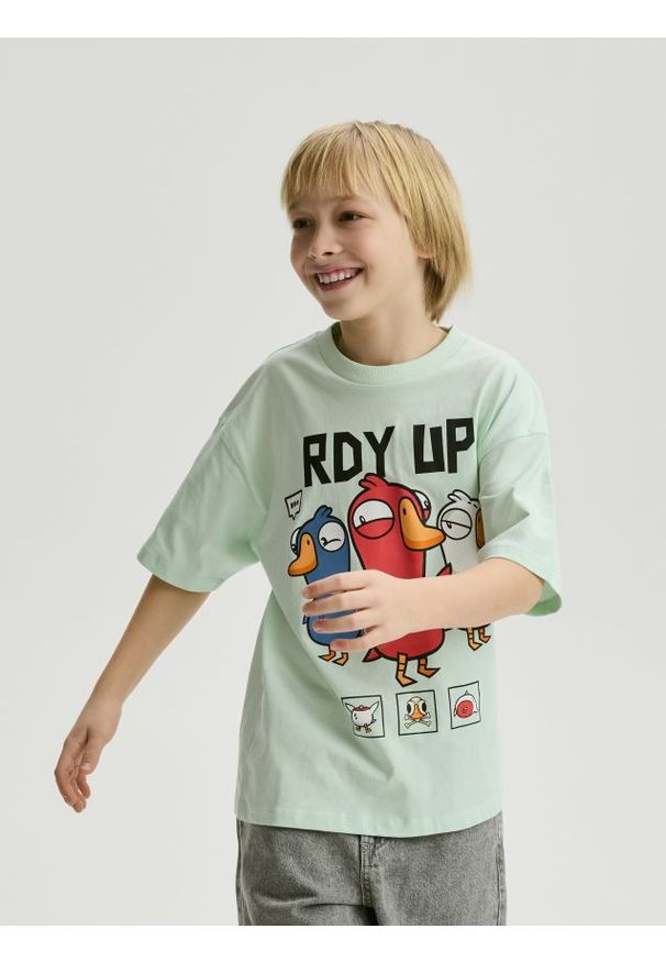 Reserved - T-shirt Goose Goose Duck - jasnozielony. Kolor: zielony. Materiał: dzianina, bawełna