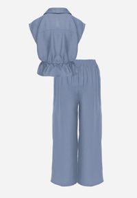 Renee - Niebieski Komplet Utility z Wiskozy Spodnie i Bluzka na Suwak ze Ściągaczem Petolira. Kolor: niebieski. Materiał: wiskoza #6