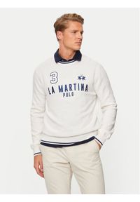 La Martina Sweter ZMS303 YW120 Écru Regular Fit. Materiał: bawełna