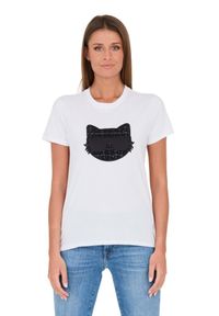 Karl Lagerfeld - KARL LAGERFELD Biały damski t-shirt Boucle Choupette, Rozmiar XS. Kolor: biały. Materiał: bawełna #5