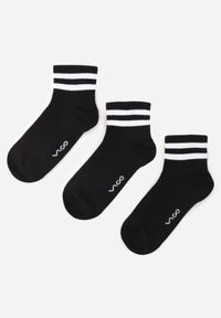 Born2be - Czarne 3-Pack Skarpety z Bawełny Zdobione Paskami przy Ściągaczu Fardrei. Kolor: czarny. Materiał: bawełna. Wzór: aplikacja #1