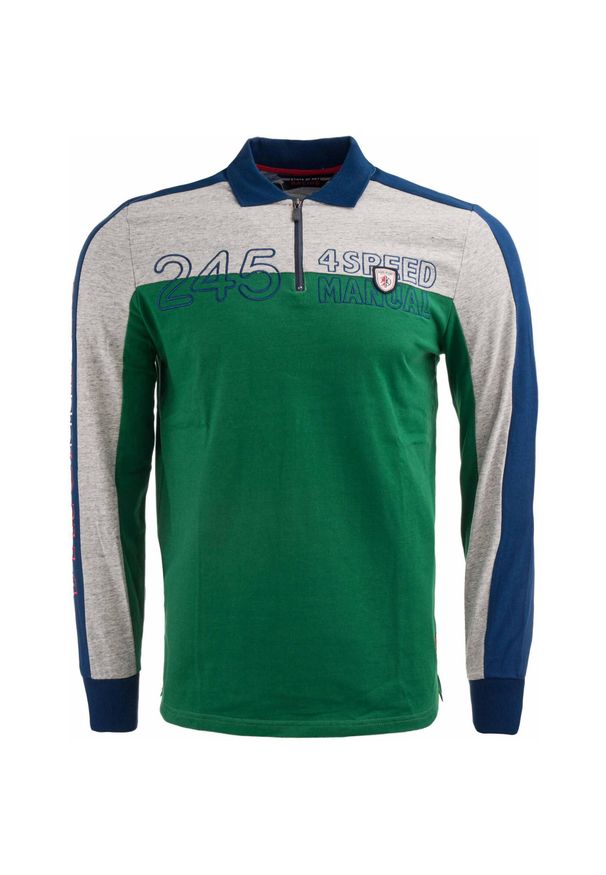 MEN'S HEALTH - Męska koszulka rugby half-zip 100% bawełna colorblocking L. Okazja: na co dzień. Kolor: szary, fioletowy, niebieski, wielokolorowy. Materiał: bawełna. Długość rękawa: długi rękaw. Długość: długie. Styl: casual