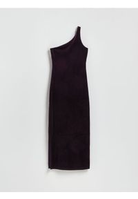 Reserved - Sukienka na jedno ramię - ciemnofioletowy. Kolor: fioletowy. Materiał: dzianina, welur #1