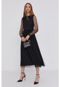 TwinSet - Twinset Sukienka kolor czarny maxi rozkloszowana. Kolor: czarny. Długość rękawa: długi rękaw. Typ sukienki: rozkloszowane, plisowane. Długość: maxi #1