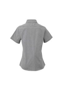 PREMIER - Damska Bawełniana Koszula Z Krótkim Rękawem W Kratkę Micro Gingham. Kolor: czarny, biały, wielokolorowy. Materiał: bawełna. Długość rękawa: krótki rękaw. Długość: krótkie. Wzór: kratka