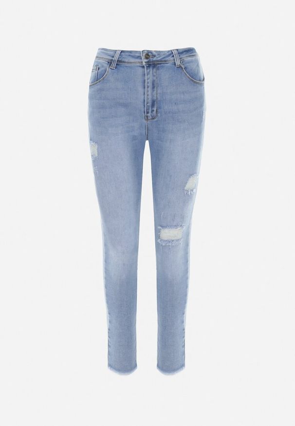 Born2be - Niebieskie Jeansy z Przetarciami na Prostych Nogawkach Ceryrran. Kolekcja: plus size. Kolor: niebieski. Wzór: aplikacja