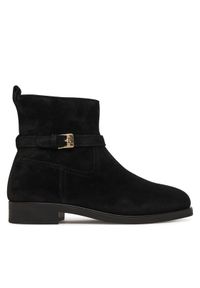TOMMY HILFIGER - Tommy Hilfiger Botki Th Buckle Riding Suede Bootie FW0FW09047 Czarny. Kolor: czarny. Materiał: zamsz, skóra