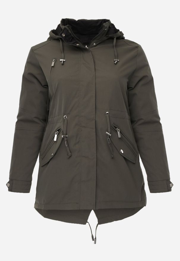 Born2be - Zielono-Czarna Dwustronna Kurtka Przejściowa w Stylu Parki z Kapturem Tidala. Okazja: na co dzień. Typ kołnierza: kaptur. Kolekcja: plus size. Kolor: zielony. Materiał: poliester, jeans, materiał. Wzór: aplikacja. Styl: casual, klasyczny