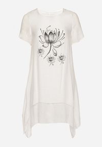 Born2be - Biała Sukienka z Bawełny i kwiatowym Motywem Vareldi. Okazja: na co dzień, na imprezę. Kolor: biały. Materiał: bawełna. Wzór: kwiaty. Sezon: lato. Typ sukienki: proste. Styl: casual, elegancki #2