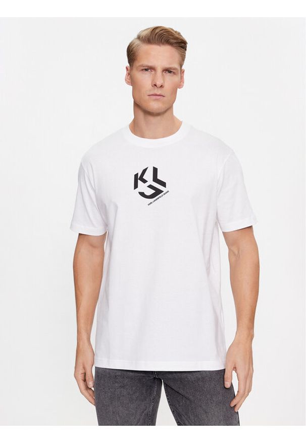 Karl Lagerfeld Jeans - KARL LAGERFELD T-Shirt Klj Regular Monogram Sslv Tee 236D1704 Biały Regular Fit. Typ kołnierza: dekolt w karo. Kolor: biały. Materiał: bawełna