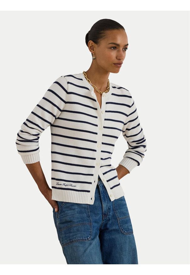 Lauren Ralph Lauren - LAUREN RALPH LAUREN Kardigan 200P03495001 Biały Slim Fit. Kolor: biały. Materiał: bawełna