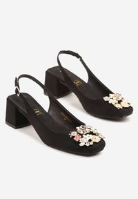 Born2be - Czarne Sandały Vices na Obcasie Bez Pięty ze Skórzaną Wkładką i Cyrkoniami Nimiotte. Okazja: na co dzień. Zapięcie: sprzączka. Kolor: czarny. Materiał: skóra. Sezon: lato. Obcas: na obcasie. Styl: casual, elegancki. Wysokość obcasa: średni #6